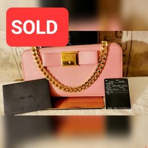 AUTHENTIC Prada Saffiano Fiocco Bow Ribbon Zip-around Crossbody Wallet